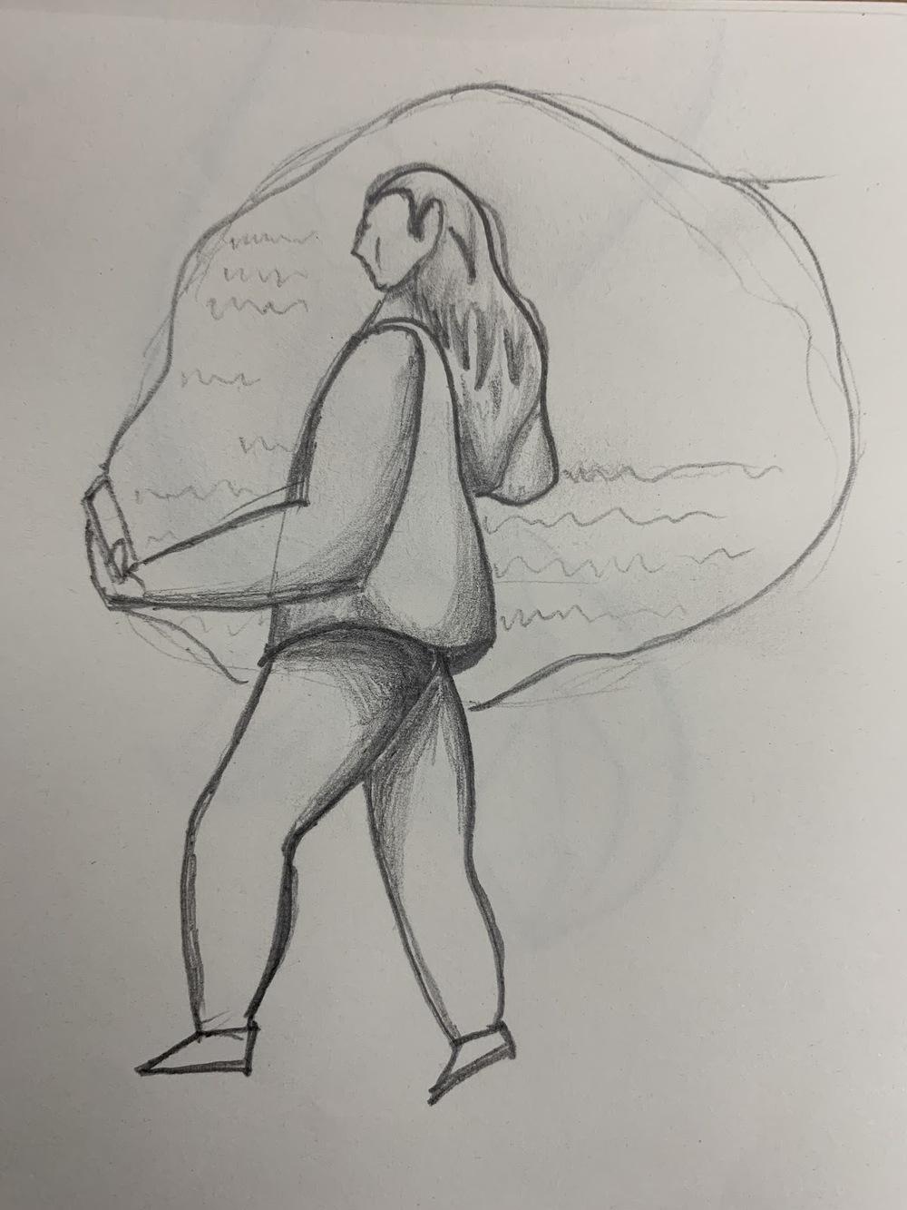 A drawing of a girl doing jump ropes