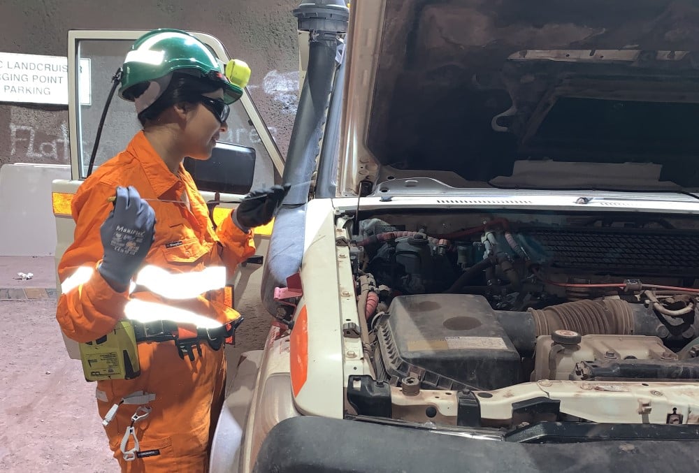 Sanam Misthry completing a pre-start check on their vehicle