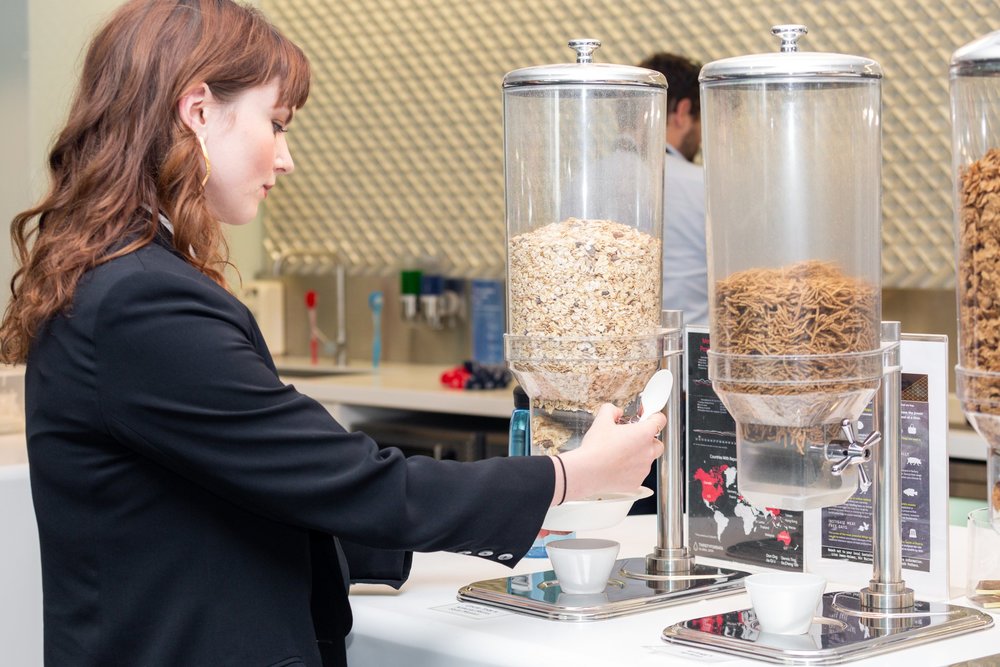 A young professional pouring cereals