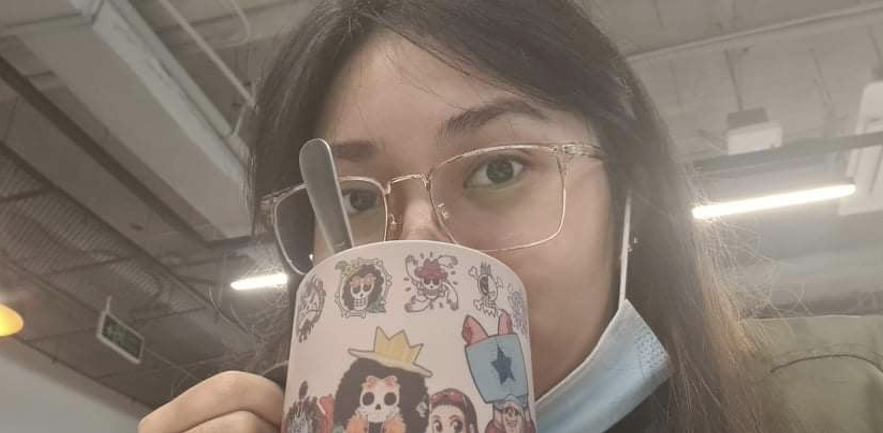 Enjoying hot choco in my ‘One Piece’ mug